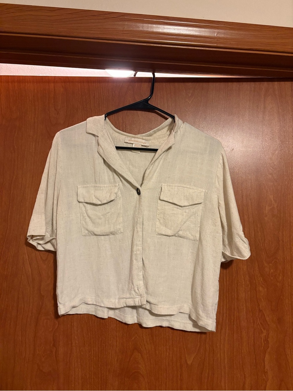 Monteau Short Sleeve Button-Front Shirt in Cream